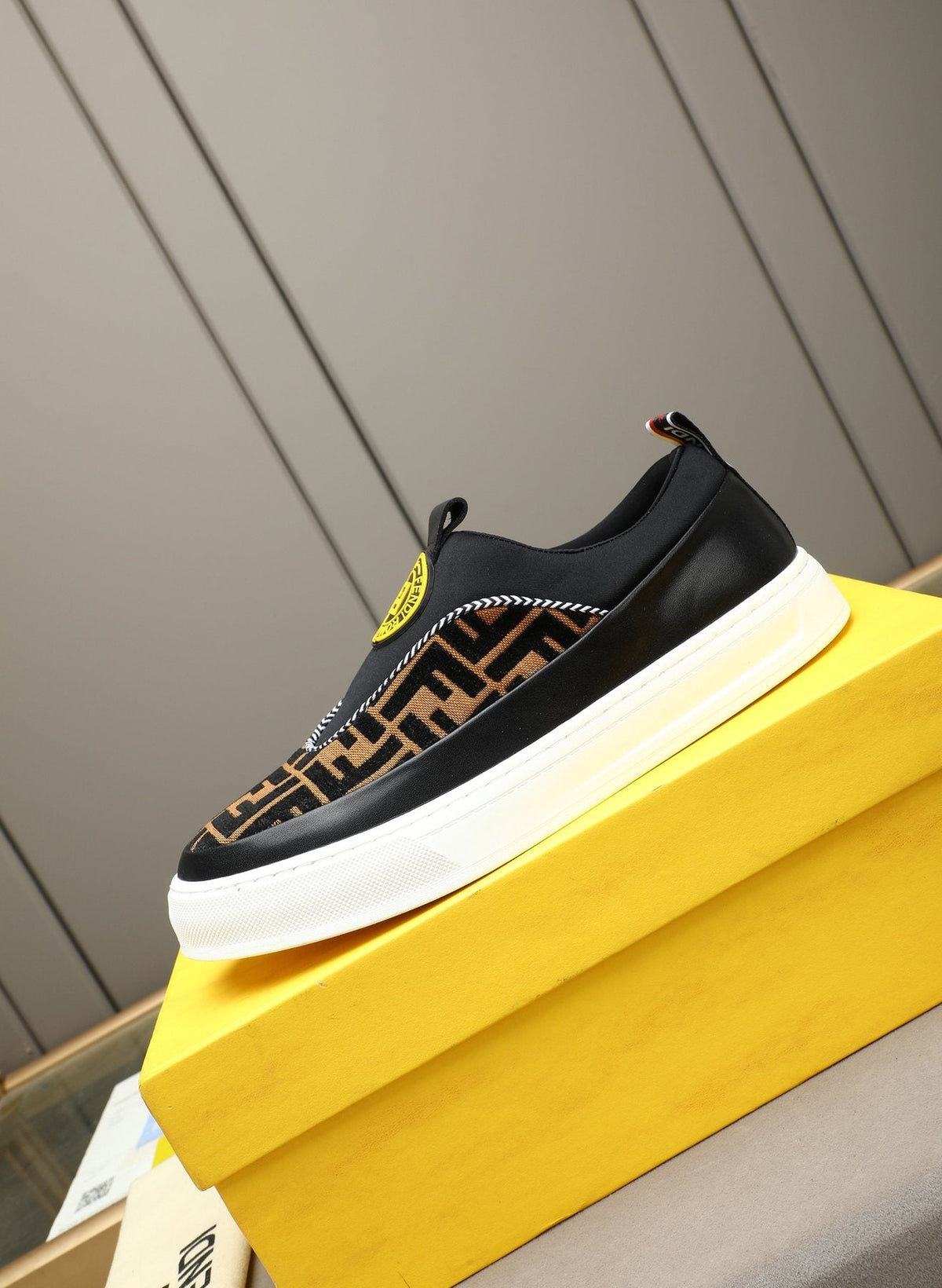 Fendi Men's Brown Panel Slip-On Sneakers
