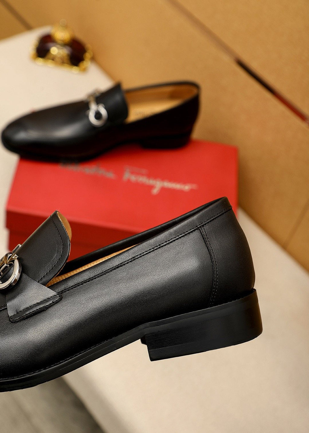 Ferragamo Black Leather Bit Loafers - Almond Toe