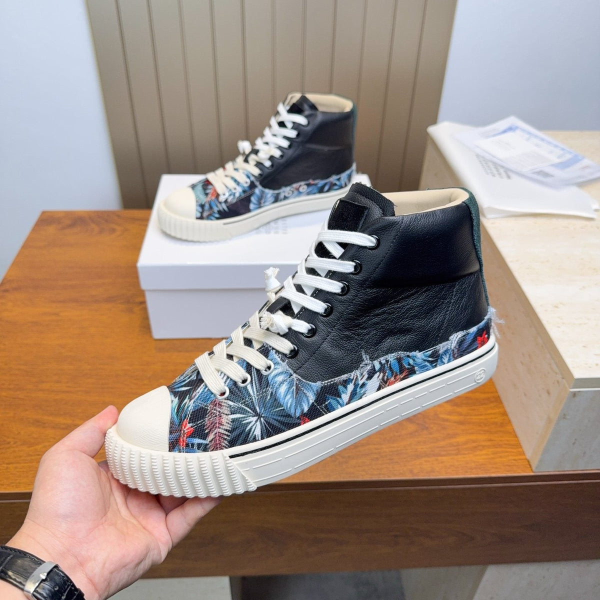 Maison Margiela Floral Print High-Top Sneakers