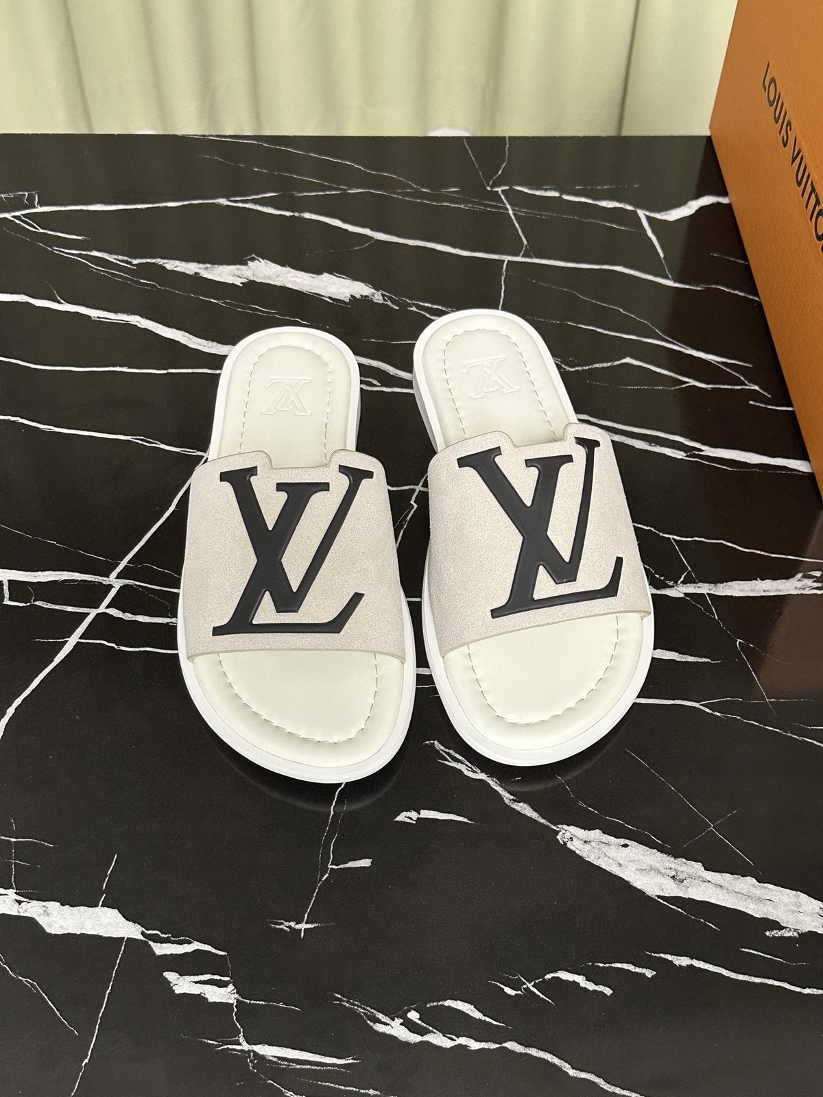 Louis Vuitton Logo Strap Slide Sandals
