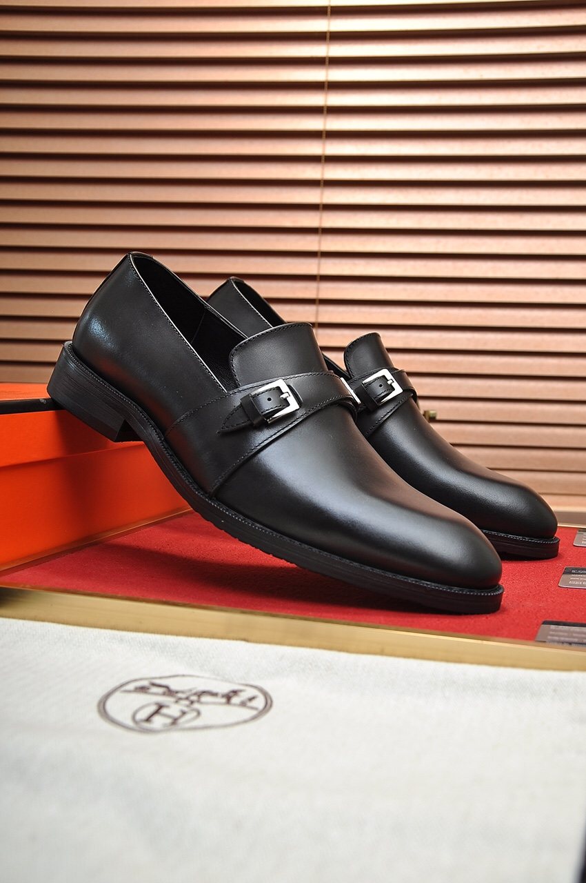 Hermès Men's Black Buckle Loafers