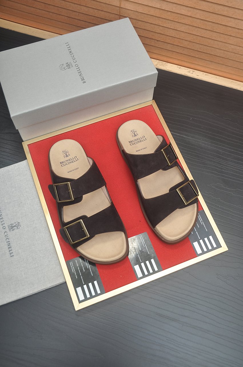 Brunello Cucinelli Double-Buckle Slide Sandals